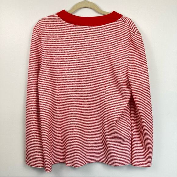 Vintage Womens L Red & White Striped Varsity Cardigan Preppy Nautical Coastal - Picture 2 of 11